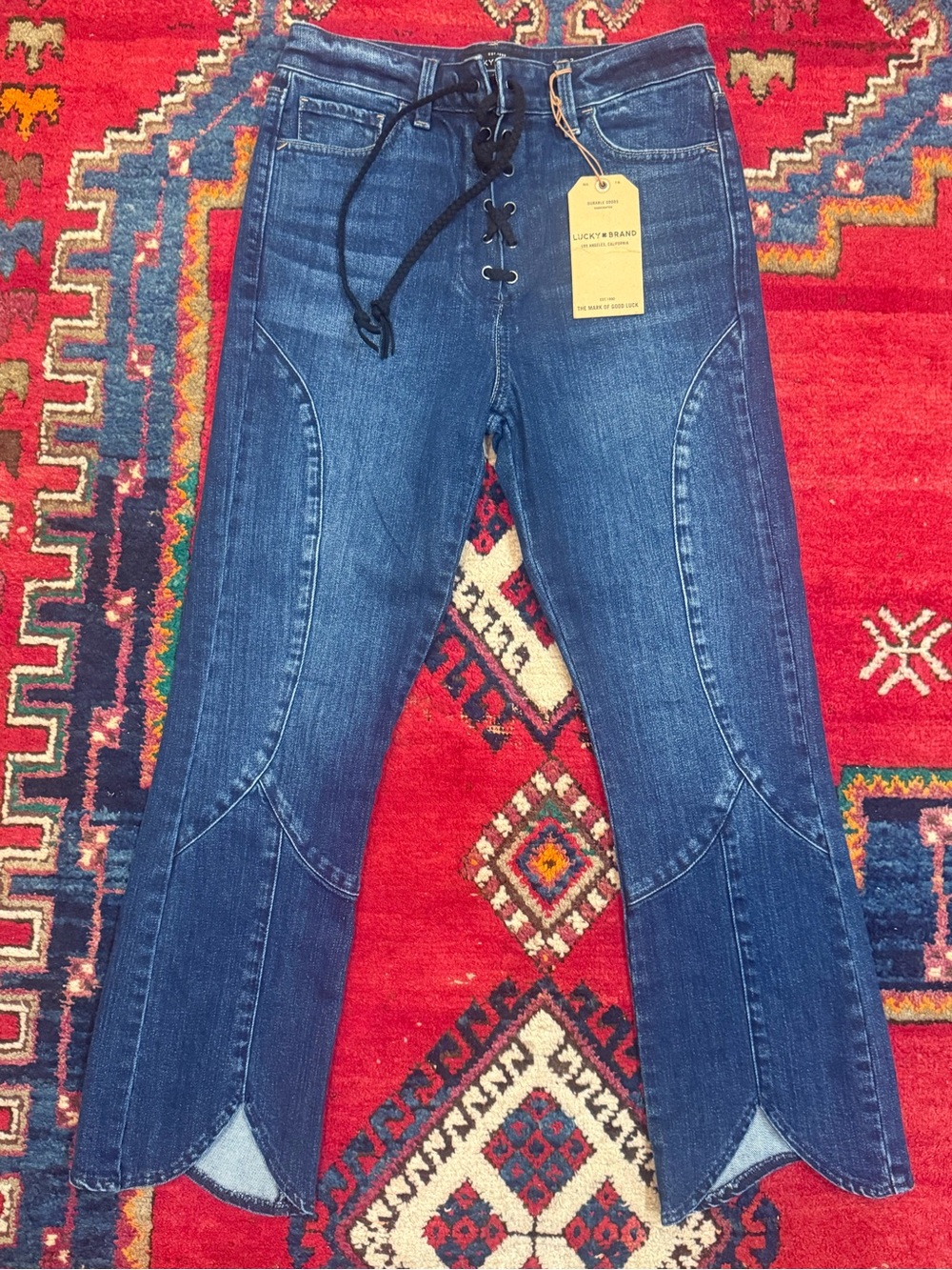 Lucky Brand Bridgette Lace-Up Flare Jeans with Curved Paneling